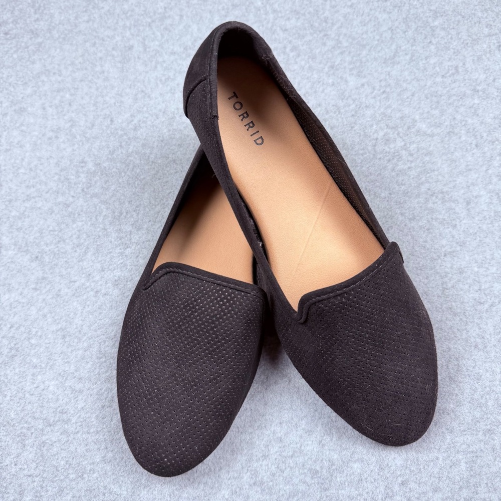 Torrid Black Perforated Faux Suede Loafers Flats Size 12 WW